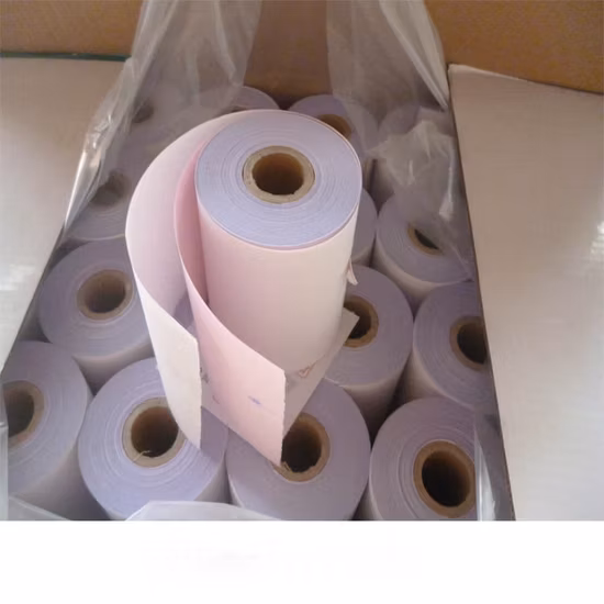 Rollo personalizado de papel autocopiante NCR de 75*60 mm con 3 capas